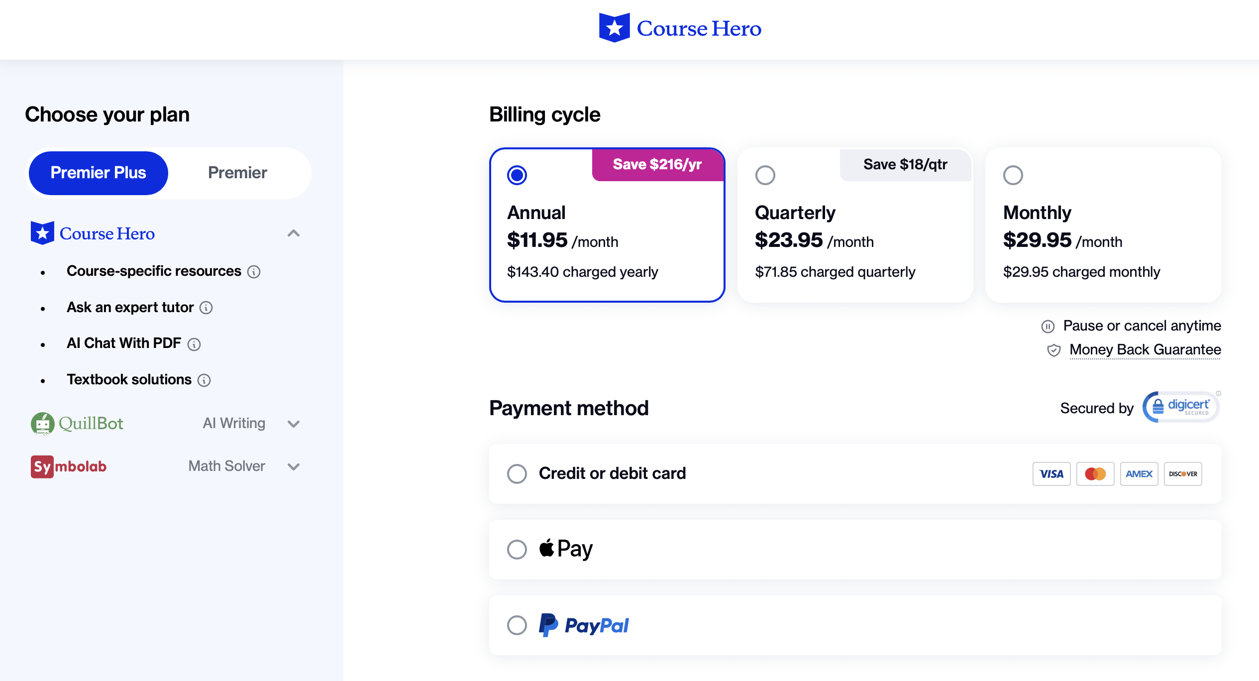 Course Hero Premier Plus Pricing