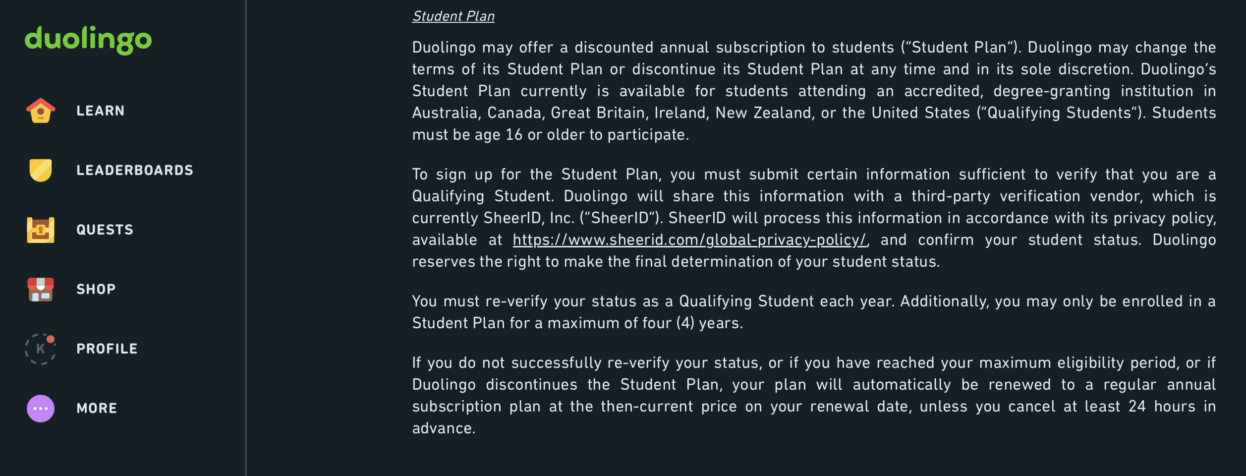 Duolingo Student Plan