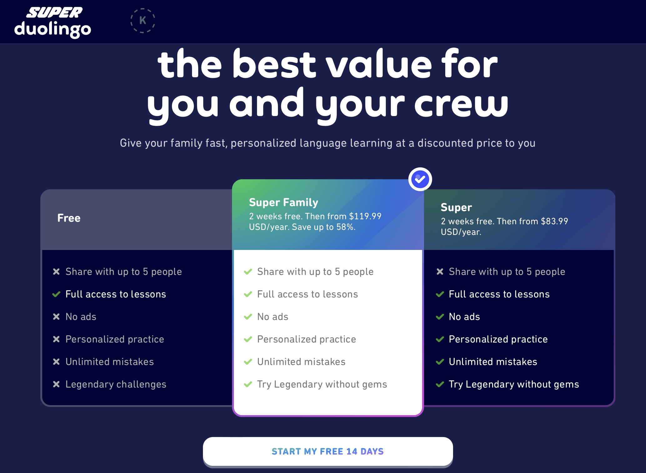 Duolingo Super Family