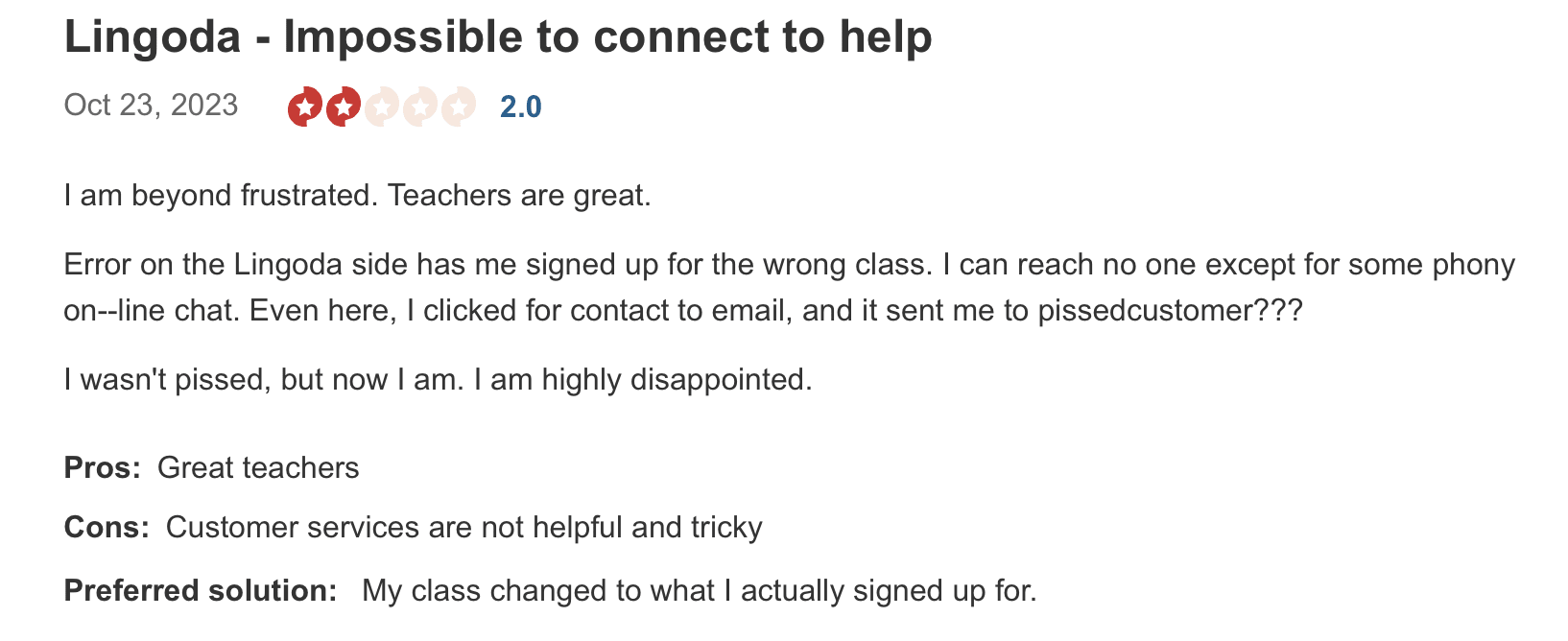 Lingoda PissedConsumer Review