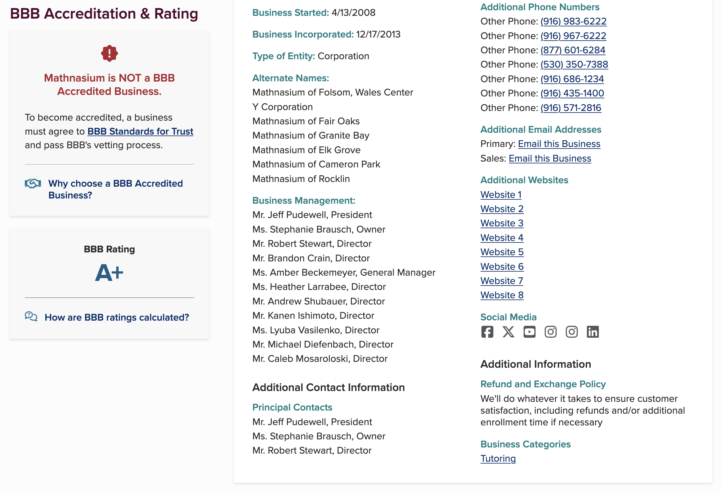 Mathnasium’s Better Business Bureau Profile