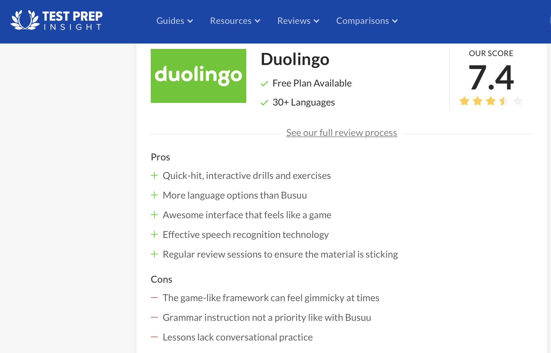 Review of Duolingo by Test Prep Insight