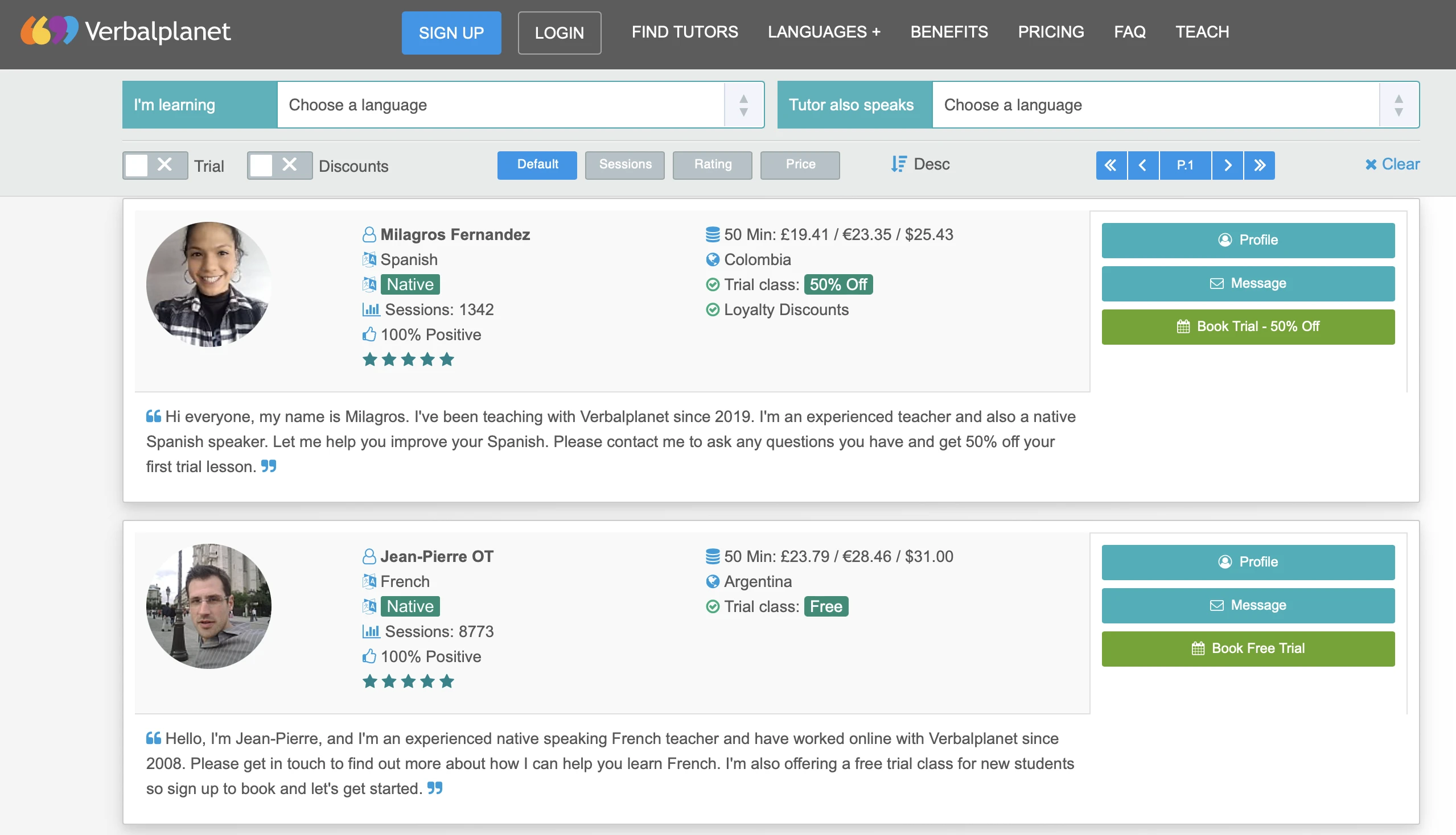 Verbalplanet Tutor Profiles