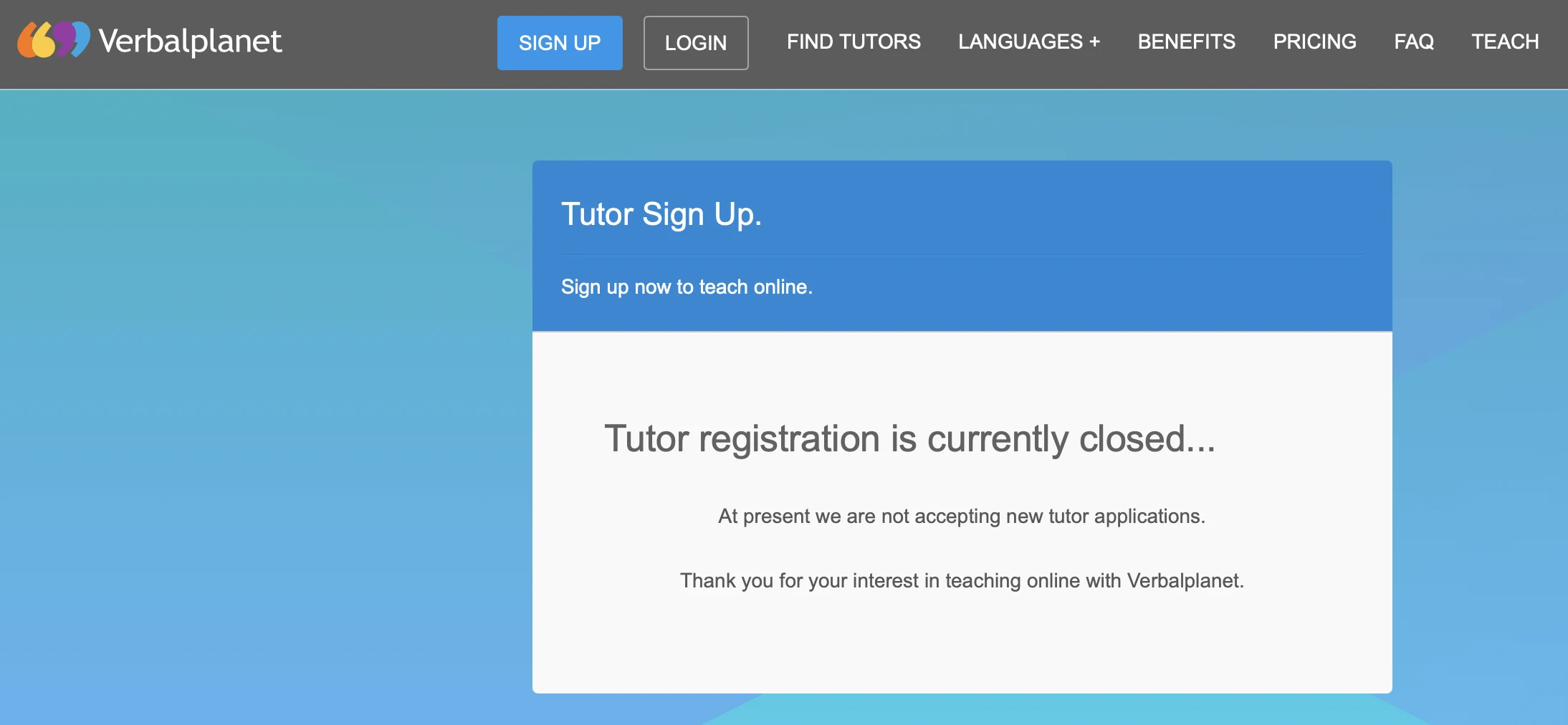 Verbalplanet Tutor Registration Closed