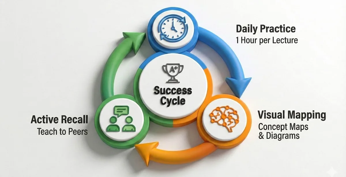 Matrix showing geology study strategies for four learning styles: Visual (models), Kinesthetic (labs), Auditory (discussions), and Reading/Writing (notes).