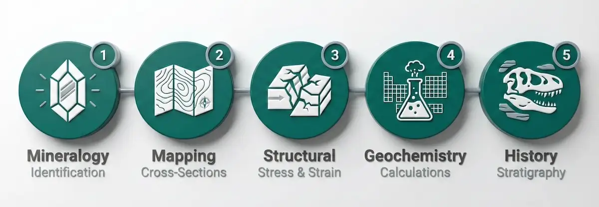 Data chart contrasting a 37% drop in geology student enrollment against a 5.6% growth in geoscience jobs, highlighting a 130,000 person labor gap.