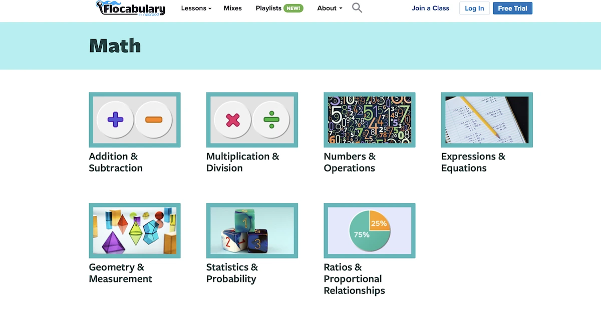 Flocabulary Math page