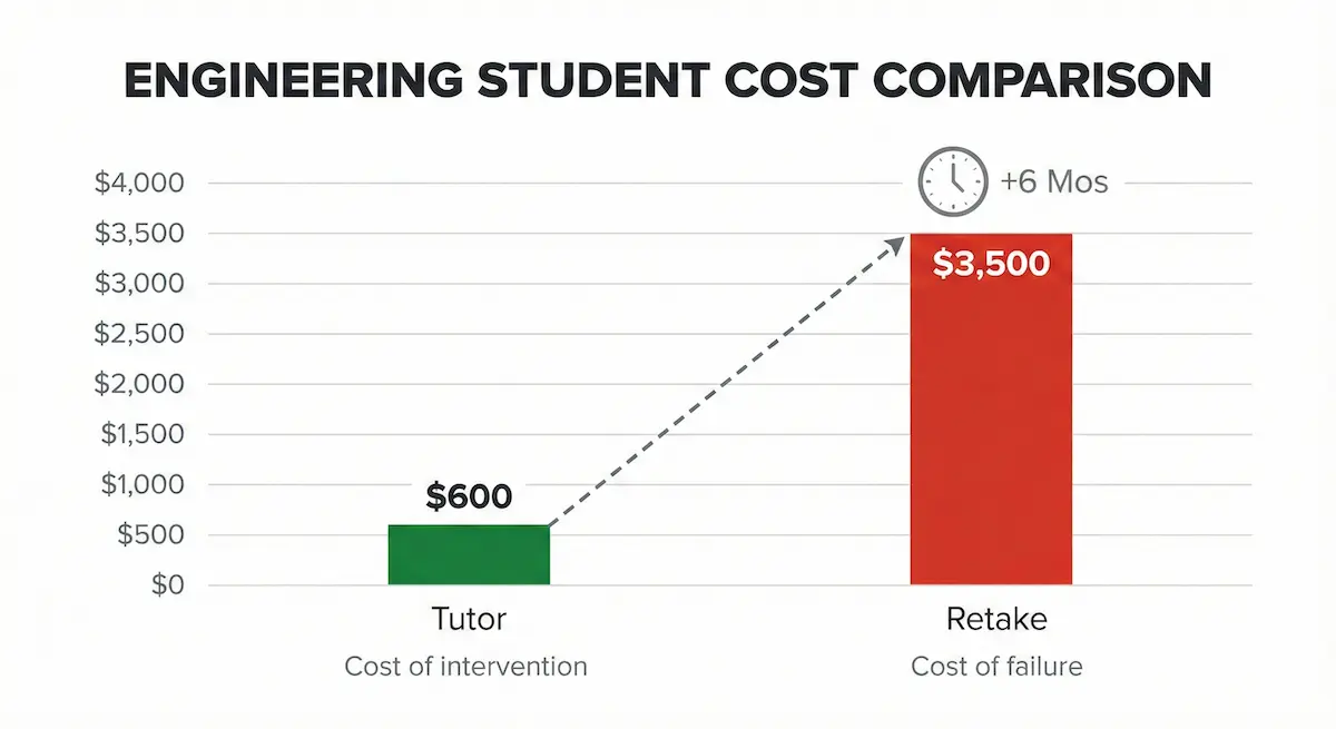 Bar chart comparing $600 tutoring cost versus $3,500 course retake cost.