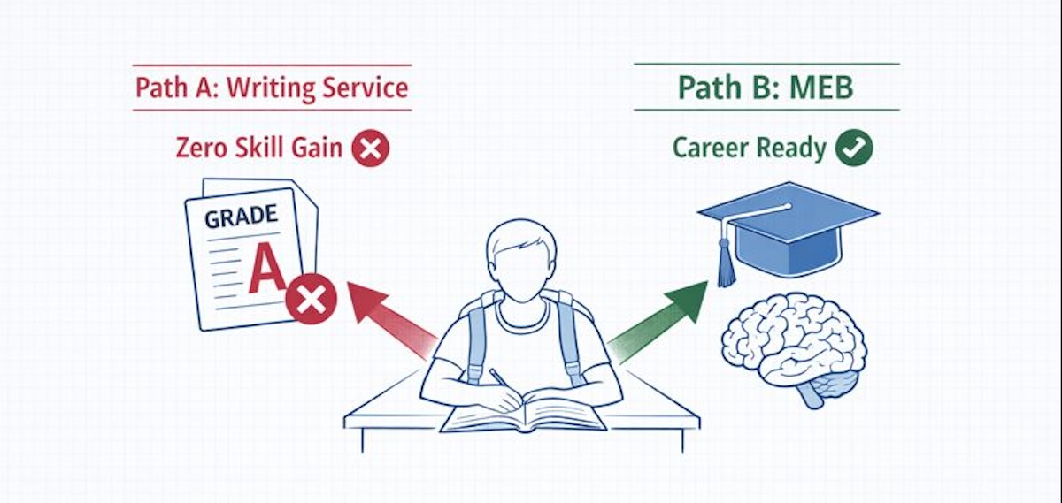 Concept illustration comparing the temporary results of writing services with the long-term career benefits of personalized tutoring.