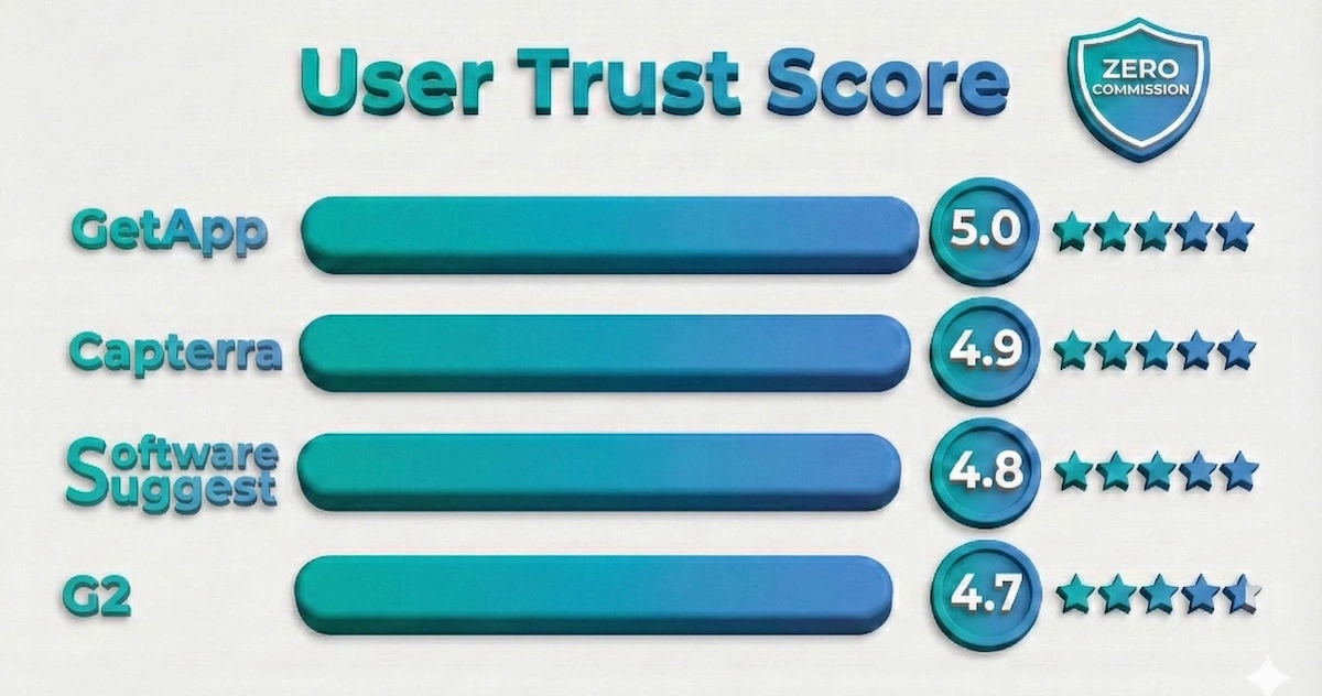 Bar chart showing Wise reviews and ratings on GetApp, Capterra, SoftwareSuggest, and G2 with averages above 4.7 stars.