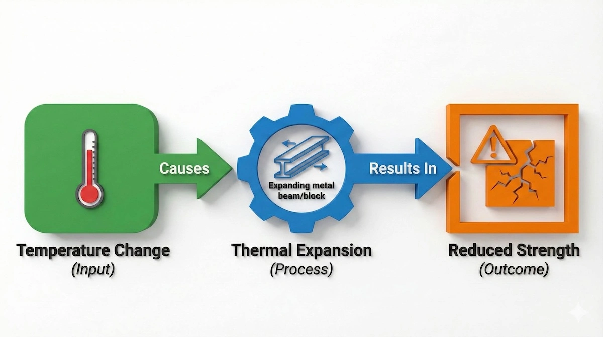 Flowchart demonstrating the Flow Method of note-taking using a thermal expansion example: Input to Process to Outcome.